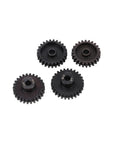 4 Pack Steel M1 5mm Shaft Pinion Gears Set 24T 25T 26T 27T For 1 Eighth Scale RC Cars Beefy Heavy Duty Pinion Gears For Brushed and Brushless Motors Durable High Performance displayed