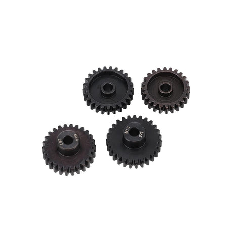 4 Pack Steel M1 5mm Shaft Pinion Gears Set 24T 25T 26T 27T For 1 Eighth Scale RC Cars Beefy Heavy Duty Pinion Gears For Brushed and Brushless Motors Durable High Performance displayed