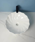 USZWBY Vessel Sinks Modern Minimalist Hotel Washroom Above Basin Bathroom Round Washbasin Ceramic Vessel Sink with scalloped edge