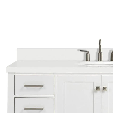 Straight Up Premium 55 Inch Single Sink Bathroom Vanity Built From Real American White Oak Solid Wood Cabinet with quartz top.
