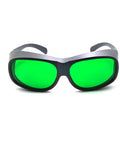 Hella Super Slick Dual Wave Laser Blocking Shades For Red And Infrared Beams Wavelengths Od3 Plus And Od5 Plus, front view with green lenses.