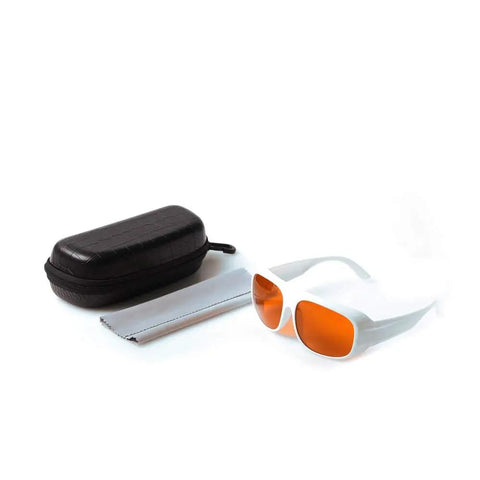 Top Shelf Heavy Duty Laser Safety Glasses Shielding Eyes From 532 Nanometer And 1064 Nanometer Beams With High Optical Density Rating For Lab And Workshop Use Straight Up Badass Eye Protection with case and cloth.