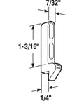 Diagram of Diecast Zinc Sliding Screen Door Keeper Kit 7/32 Inch Wide With 1/4 Inch Hook Projection, showing dimensions.