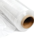 Heavy Duty Stretch Film Roll For Industrial Machine Bundling Clear Plastic Shrink Wrap on a white surface with a cardboard core.
