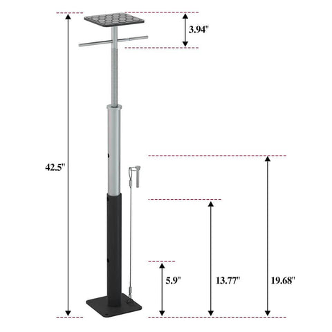 Adjustable RV Slide Out Support Jack measuring 19 to 42 inches with non-marring TPE pad for stability and sag prevention.