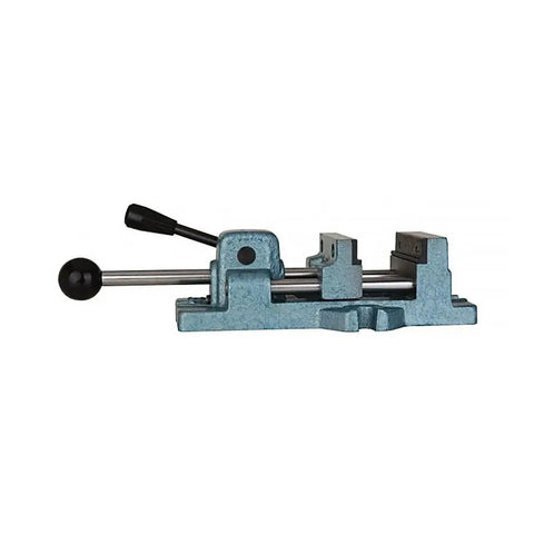 Cam Action Drill Press Vise With 4 Inch Jaw Width And 4-11/16 Inch Max Opening Center Bar Lock Top Locking Lever Cast Iron Castings And Hardened Steel Jaws For Reliable Holding And Precise Milling In Home Workshops