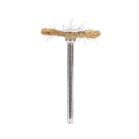 Brush attachment for handheld mini lathe, designed for polishing, cleaning wood and soft metals with fine bristles.
