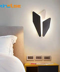 Modern Minimalism LED Wall Lamps 8W Indoor Living Room Bedside Sconces Corridor Office Bedroom Home Decor Wall Lighting Fixtures (B Warm White (2700 3500K)) on a bedroom wall above a bed.