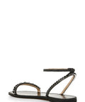Side view of Kensy Flat Sandal For Women In Champagne With Ornate Embellishment And Breathable Leather Lining Easy Slip On Comfort Sandal