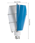 Dead Quiet 12V 3000W Outdoor Emergency Wind Turbine Kit with Controller, blue spiral wind generator, dimensions shown