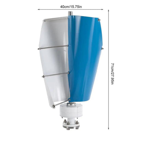 Dead Quiet 12V 3000W Outdoor Emergency Wind Turbine Kit with Controller, blue spiral wind generator, dimensions shown