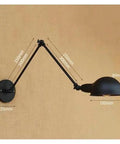 JGSYD Adjustable Long Arm Wall Sconce - Vintage Industrial Home Lighting Retro Loft Lamp Stylish Wall Light Fixture for Living Room Bedroom Or Hallway,D-Medium on a textured wall with dimensions.