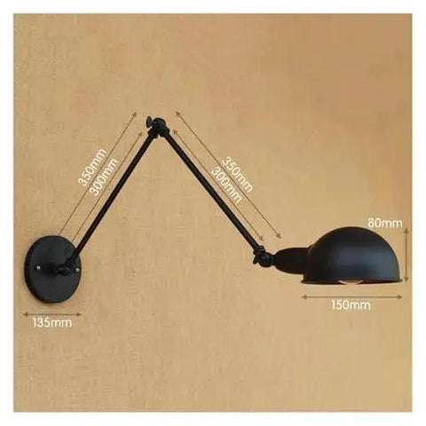 JGSYD Adjustable Long Arm Wall Sconce - Vintage Industrial Home Lighting Retro Loft Lamp Stylish Wall Light Fixture for Living Room Bedroom Or Hallway,D-Medium on a textured wall with dimensions.
