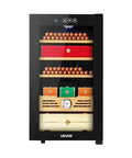 Front view of Electric Humidor For Home Use 48L Cigar Cabinet with cooling temperature control, cedar shelves, and hygrometer.
