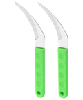 Set Of 2 Serrated Hook Garden Tools For Lawn Care And Harvesting, Multipurpose Scythe Style Weeder, green handles