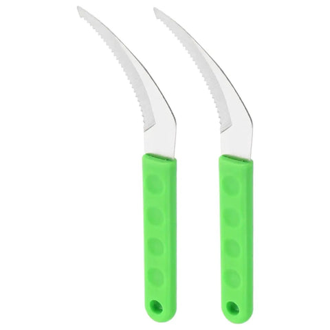 Set Of 2 Serrated Hook Garden Tools For Lawn Care And Harvesting, Multipurpose Scythe Style Weeder, green handles