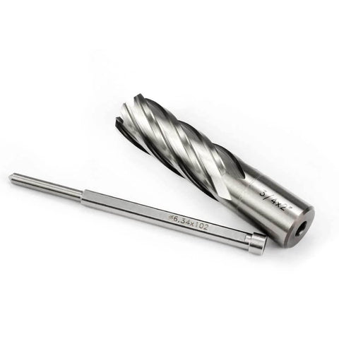 Two-piece Oscarbide annular cutter set: 3/4 in dia x 2 in depth, Weldon shank, plus mag drill bit with pilot pin