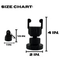 Size chart for V2.5 Magnetic Golf Cart Phone Mount with 110Lb Magnet Ball Joint Neck, showing dimensions of 4x2 inches and adapter 1.5x1 inches.