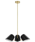 Briana 3 Light Pendant Ceiling Light In Black Finish, mid-century modern chandelier with metal shades, front view.