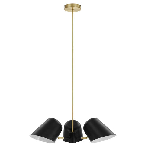 Briana 3 Light Pendant Ceiling Light In Black Finish, mid-century modern chandelier with metal shades, front view.