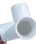 One Half Inch PVC Tee Fitting 3 Way Elbow Connector Furniture Grade 90 Degree Side Outlet for DIY projects, close-up view.
