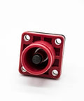 Pro Level Heavy Duty Right Angle Plug And Socket Connector For 8Mm 25Sq Mm Wiring Red Ip65 Touchproof Busbar Lug Quick Swap Slick Design For Battery Storage Ev Hev Work Rig Power Station 120 Amp viewed from the front.