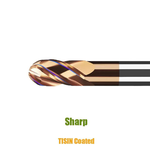 Carbide ball-nose end mill bit, 4-flute, TISIN coated, copper finish, for alloy steels