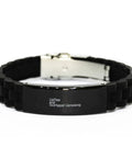 Retro Seventies Black Glidelock Bracelet For Canoe Fans Handmade Engraved Nautical Gift Adjustable with clasp detail