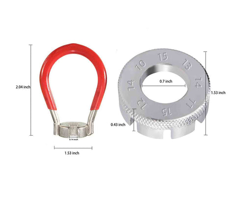 Pro Bike Spoke Adjustment Wrench Set Of 2 For Rim Truing And Nipple Tightening Stainless Steel 9H Hardened Tools, sizes labeled.