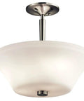 Three Light Semi Flush Mount Ceiling Light In Satin Etched Cased Opal Glass With Olde Bronze Finish, close-up view.