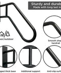 Heavy Duty Wall Mount Handrail U Shaped Curve For Outdoor Steps Indoor Stairs Solid Stainless Steel Grab Bar Matte Black secure grip, detailed view.