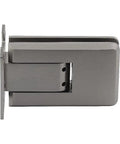 Rock Solid Brushed Nickel Self Centering Glass Door Hinge Featuring Quick Toggle Adjustment and Reliable Hold Open Lock, side view.
