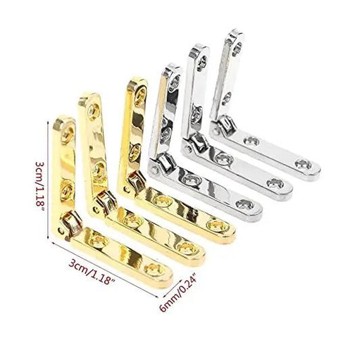 Heavy Duty 90 Degree Zinc Alloy Spring Hinges Pack Of 10 For Wooden Boxes And Jewelry Cases, gold and silver, shown in dimensions view