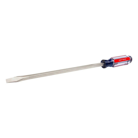 Slotted Screwdriver With Acetate Handle, Three-Eighths Inch By Twelve Inches, Heat-Treated Alloy Steel, Satin Nickel Finish, Clear Grip