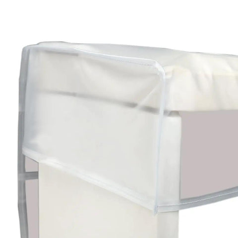 Close-up of transparent nylon dust shield fitted on digital piano corner, showcasing Waterproof 88 Keys Piano Keyboard Cover Transparent Nylon Dust Shield For Digital Pianos, Full Keyboard Coverage With Weighted Edge, Dust Moisture Resistant, No Fuss Easy Fit, Spill Proof Protection, Keeps Keys Clean And Safe.