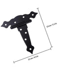 Heavy Duty Black Iron T Shaped Door Hinges Set Four Pieces With Eight Screw Holes Squeak Free Silent Operation Rust Resistant Finish