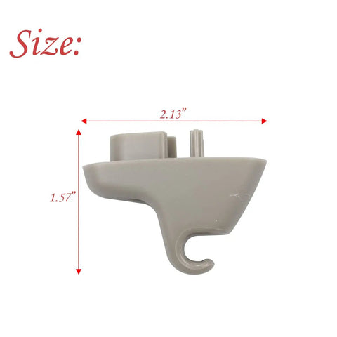 Side view of Sun Visor Clip For Dodge Ram Trucks 2009 To 2021 Gray Retainer Clip 1HS09BD1AA showing size dimensions 2.13x1.57 inches.