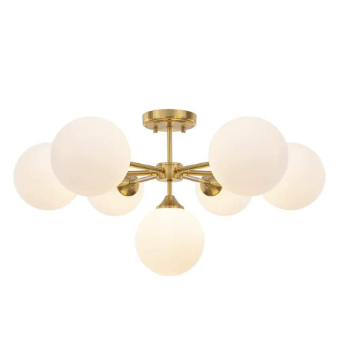 Gold Seven Light Glass Globe Sputnik Chandelier Pendant for Foyer Kitchen Dining Living Room Rustic Vintage Modern Metal Ceiling Fixture