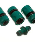 Set Of Three Quick Snap Garden Hose Connectors Including One Male To Male Joiner Adapter For 12 Millimeter Tubing No Sweat Universal Fit Vibrant Green Plastic Easy Peasy Wrench Free Breezy Connection.