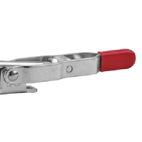 J Hook Toggle Clamp Stainless Steel Heavy Duty Hold Down Clamp for Woodworking Projects with red handle close-up
