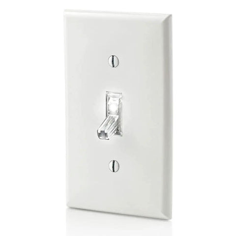 15 Amp Toggle LED Illuminated Single Pole Switch L1461-2C Clear Finish No Neutral Required front view