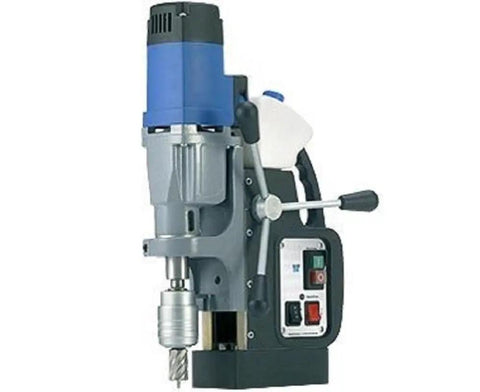 Heavy Duty Reversible Magnetic Drill With Rock Solid Grip And 10.5 Amp Motor Crushing Steel Fabrication Up To Two And One Sixteenth Inch Diameter Capacity Dual Speed Settings side view