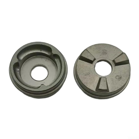 YobiLife clutch cam metal repair part, pair of round discs with center bore, front and back views