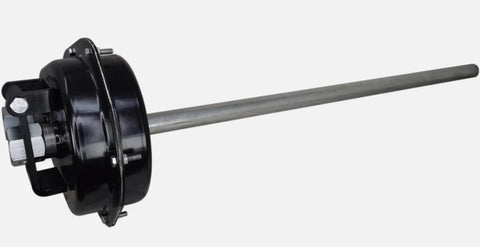Two-speed gearbox for Timpte hopper door; black housing, silver shaft, mounting flange