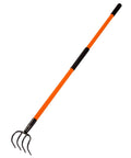 Heavy Duty Garden Cultivator With 4 Tines And Fiberglass Handle, 58 Inch Steel Forged Head, orange fiberglass handle