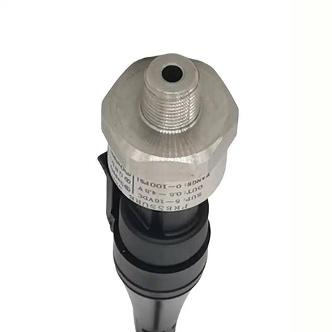 Top view of stainless steel oil and fuel pressure sensor transducer with 1/8-27 NPT thread 0-100 psi range, IP65 waterproof.