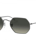 Unisex RB3556N Octagonal Sunglasses With Flat Lenses, Gunmetal Frame And Light Grey Gradient Lenses, showcasing side view