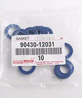 Toyota Oil Drain Plug Gasket Set Blue QTY 10 For Quick No Fuss Oil Change Replacement Seals, 10 blue rubber rings in labeled bag
