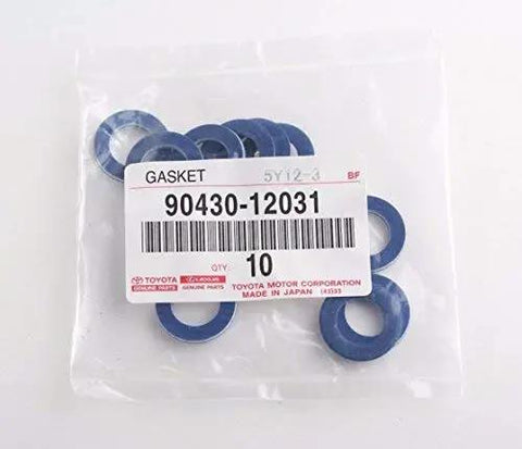 Toyota Oil Drain Plug Gasket Set Blue QTY 10 For Quick No Fuss Oil Change Replacement Seals, 10 blue rubber rings in labeled bag