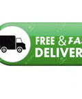 Free and fast delivery button with a black delivery truck icon on a green background